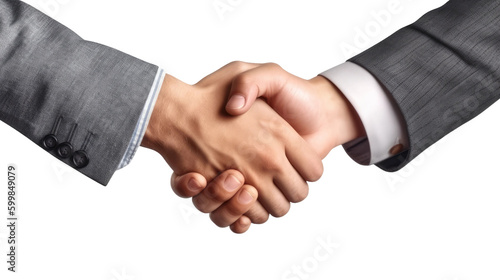 Businessman hands shake partnership success. Transparent isolated background. AI generated