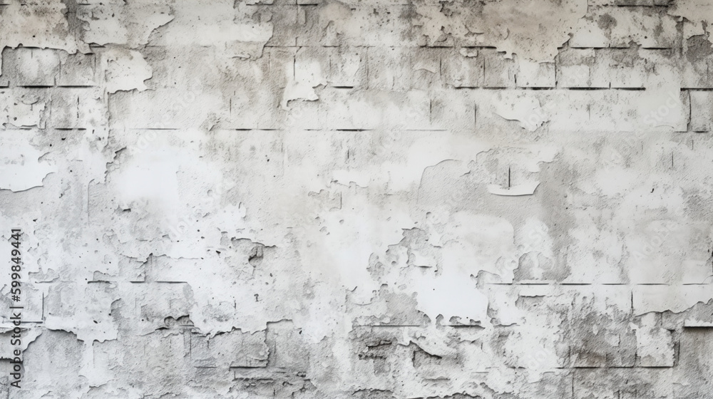 White brick concrete wall, grunge rough cement texture background. AI generative