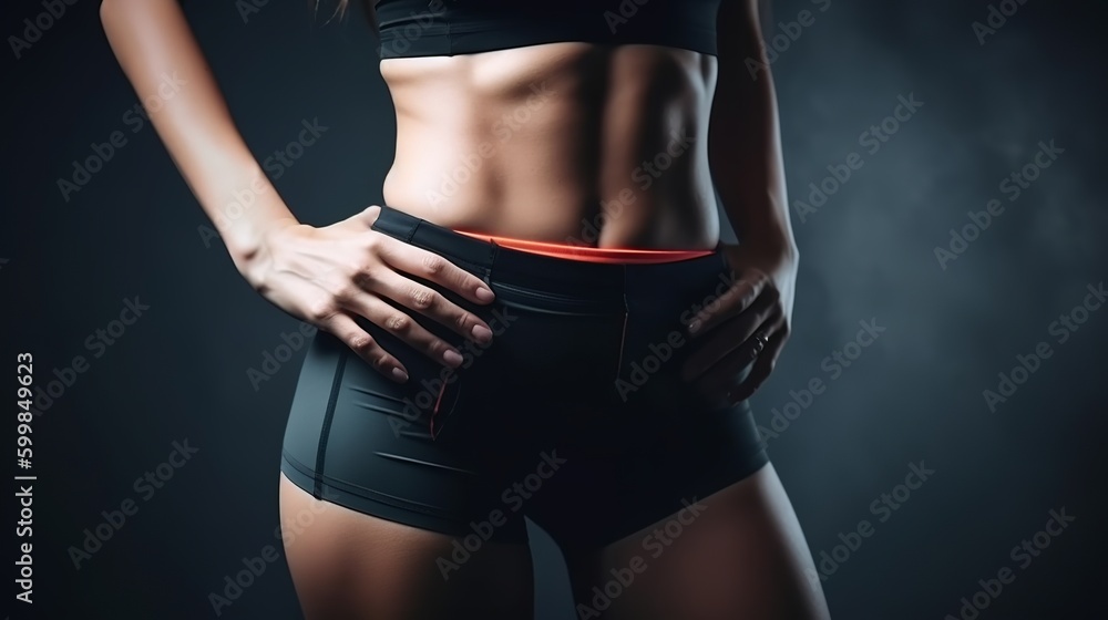 Fitness woman showing abs and flat belly, Close up, Gnerative AI Fitness woman showing abs and flat belly, Close up, Gnerative AI