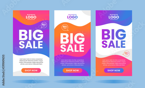Set of modern gradient sale vertical banner for social media stories, web page, mobile phone. Sale banner template design special offer set