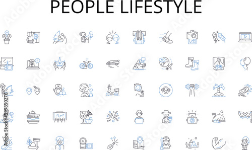 People lifestyle line icons collection. Hospitality, Catering, Maintenance, Healthcare, Delivery, Cleaning, Transportation vector and linear illustration. Tourism,Pet care,Consulting outline signs set