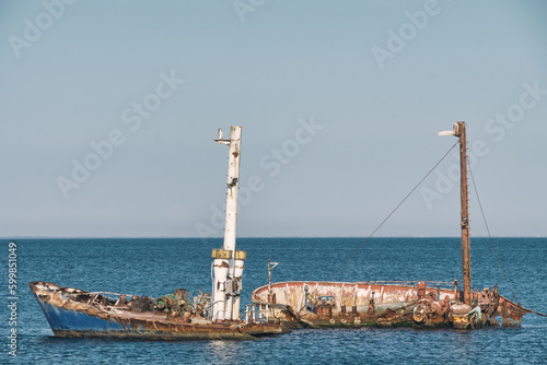 Sunken Ship In Front Of Horizon, Mediterranean Sea photo