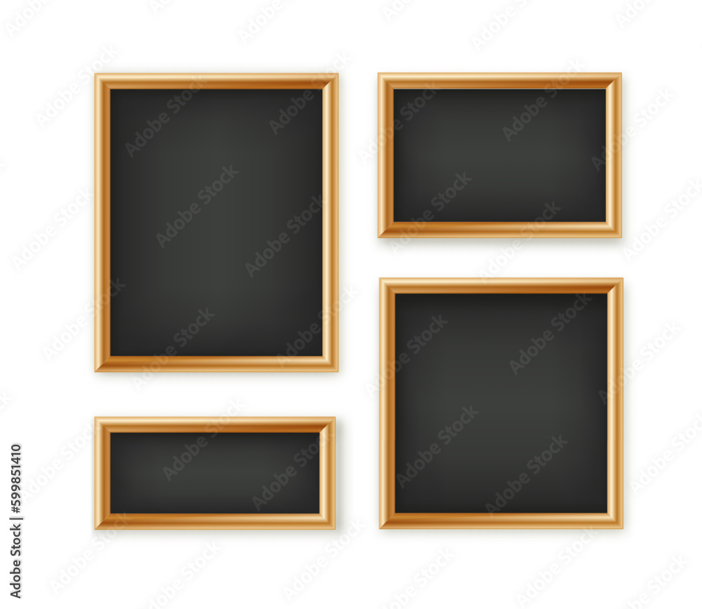 Signboards in a wooden frame hanging . Restaurant menu board. School vector chalkboard, writing surface for text or drawing. Blank advertising or presentation boards. Vector. Signboards in a wooden frame hanging . Restaurant menu board. School vector chalkboard, writing surface for text or drawing. Blank advertising or presentation boards. Vector.