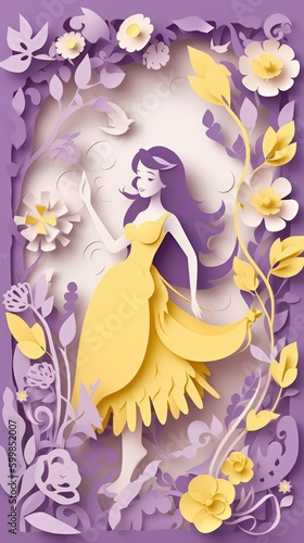Beautiful and delicate woman concept paper cut art. Generative AI
