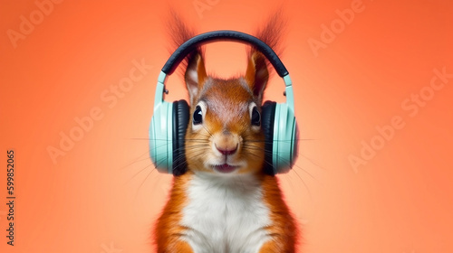  A Playful and Stylish Group of Squirrels Wearing Headphones and Backpacks in an Urban Park