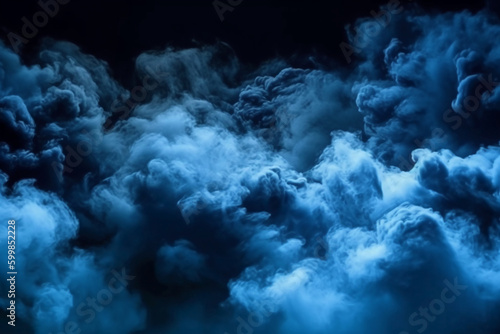 Sky nature cloud smoke black night background for horror blue poster design wallpaper. AI generative