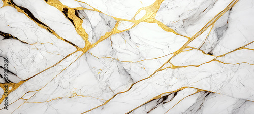 Golden and white marble background, solid. Generative AI