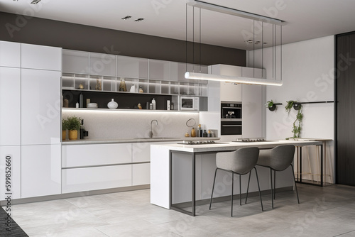 Exploring the Beauty of Contemporary Design: Modern Kitchen with 20 Square Meters, Grey Tiles, and White Walls