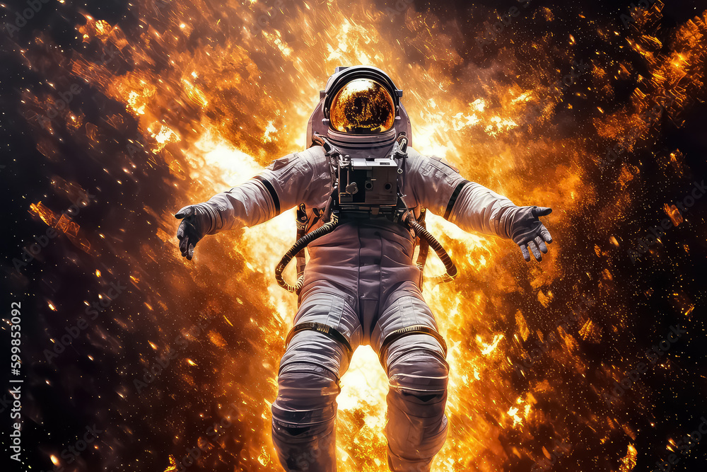 Obraz premium Astronaut in outer space over the planet Earth. AI