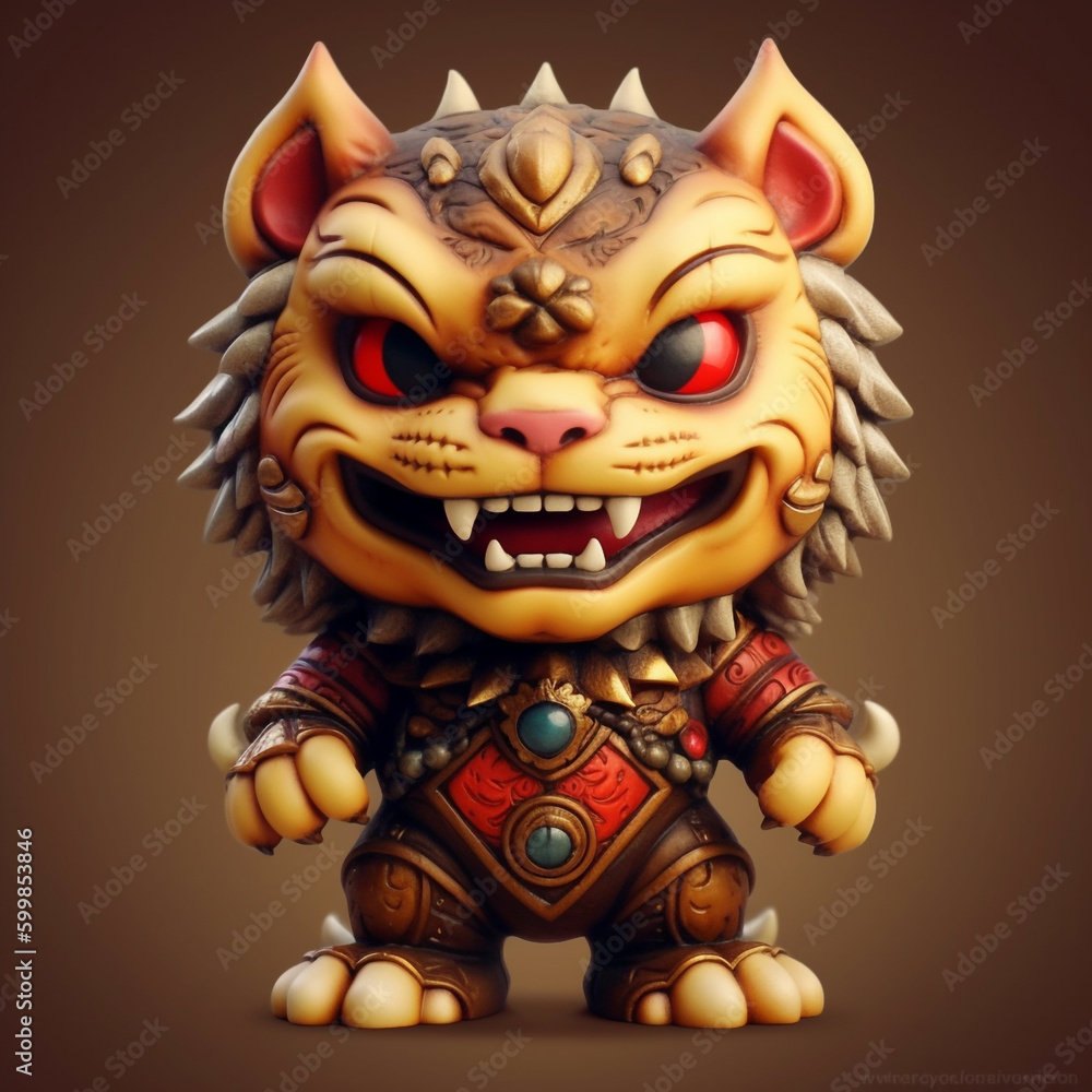 3D Illustrations of a tiger demon with red eyes and a red nose, generative AI
3D Illustrations of a tiger demon with red eyes and a red nose, generative AI