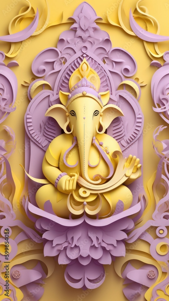 Ganesha paper cut art with colorful background. Generative AI Ganesha paper cut art with colorful background. Generative AI