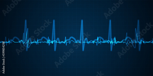 Emergency ekg monitoring. Blue glowing neon heart pulse. Heart beat. Electrocardiogram