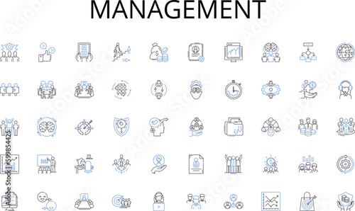 Management line icons collection. Health, Care, Facility, Treatment, Hospital, Wellness, Recovery vector and linear illustration. Diagnosis,Specialized,Rehabilitation outline signs set