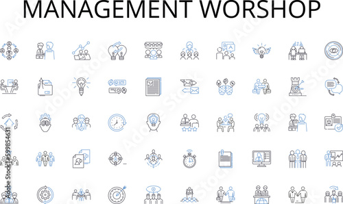 Management worshop line icons collection. Serene, Humid , Tranquil, Breezy, Clammy, Cloudy, Crisp vector and linear illustration. Smoggy,Fresh,Hazy outline signs set