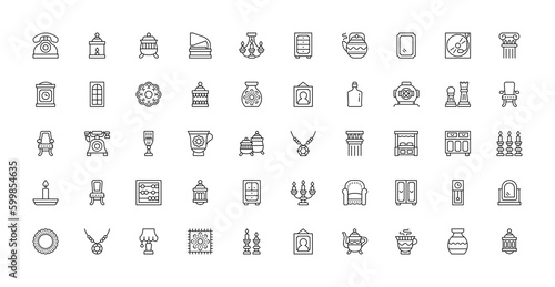 Museum icons set in simple style. Antique, culture and vintage symbols set collection vector illustration 