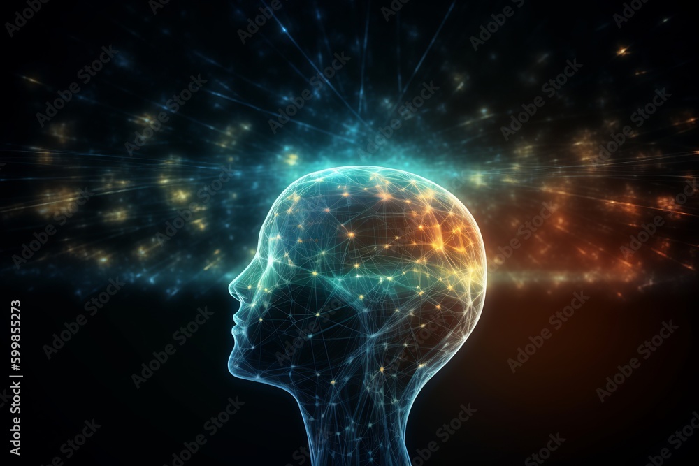 Meditation concept with human head silhouette glowing from generative ai Meditation concept with human head silhouette glowing from generative ai