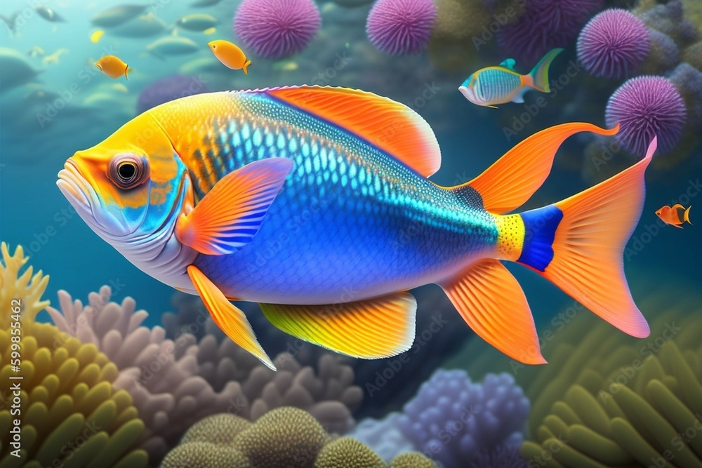 Colorful tropical fish swimming in ocean AI generated. Colorful tropical fish swimming in ocean AI generated.