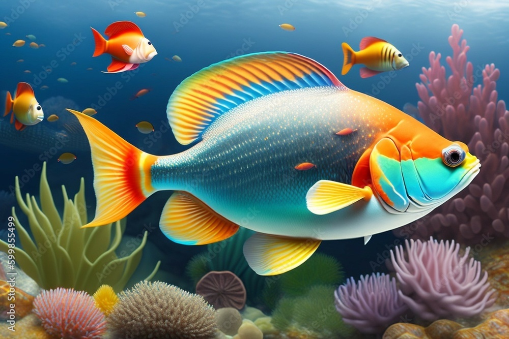Colorful tropical fish swimming in ocean AI generated. Colorful tropical fish swimming in ocean AI generated.