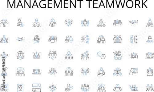 Management teamwork line icons collection. Architecture, Construction, Design, Engineering, Excavation, Framing, Green vector and linear illustration. HVAC,Inspection,Landscaping outline signs set
