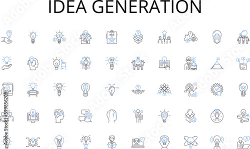Idea generation line icons collection. Encryption, Firewall, Malware, Cybersecurity, Hacking, Viruses, Privacy vector and linear illustration. Data,Phishing,DDoS outline signs set