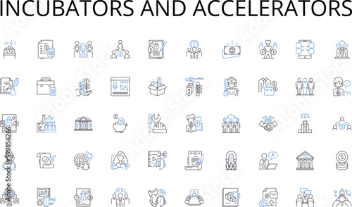 Incubators and Accelerators line icons collection. Computer, Monitor, Keyboard, Mouse, Desktop, Tower, Screen vector and linear illustration. CPU,Hard Drive,Graphics outline signs set