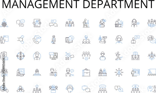 Management department line icons collection. Short, Long, Tall, Petite, Miniature, Elongated, Stretched vector and linear illustration. Stunted,Svelte,Lanky outline signs set