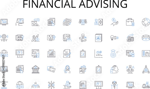Financial advising line icons collection. Automation, Blockchain, Cloud, Collaboration, Data, Digitalization, Efficiency vector and linear illustration. Equity,Integration,Interoperability outline