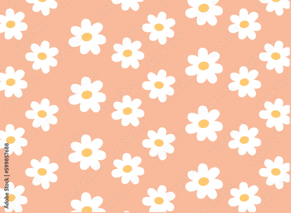 Daisy Flower Spring  Seamless Pattern  On Pink Vintage Background. And Daisy Icons