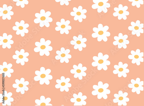 Daisy Flower Spring Seamless Pattern On Pink Vintage Background. And Daisy Icons