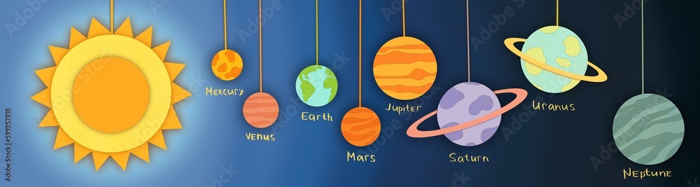 Milky Way solar system model. Planets Mercury Venus Earth Mars Jupiter ...
