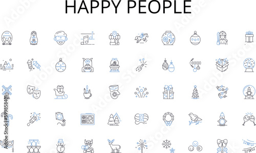 Happy people line icons collection. Profit, Revenue, Strategy, Innovation, Flexibility, Sustainability, Disruption vector and linear illustration. Efficiency,Scalability,Collaboration outline signs