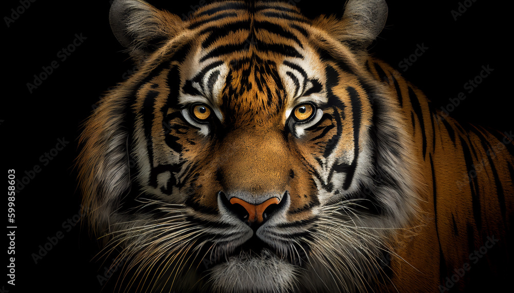 iger face on black background. Generative AI iger face on black background. Generative AI