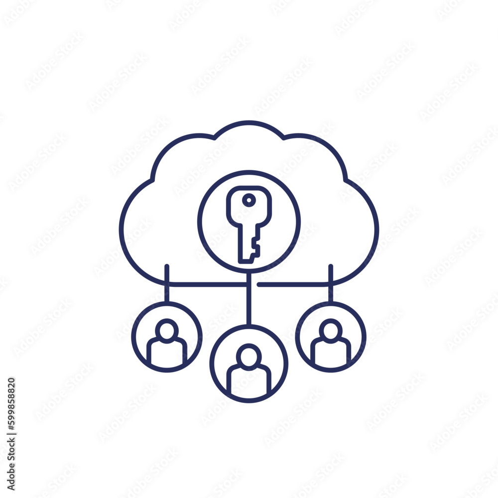 Encryption of personal data in cloud icon, line vector Encryption of personal data in cloud icon, line vector