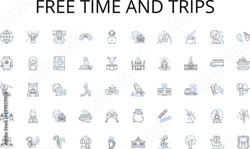 Free time and trips line icons collection. Advancement, Evolution, Breakthrough, Revolution, Creativity, Ingenuity, Paradigm vector and linear illustration. Disruptive,Change,Modernization outline