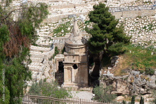Yad Avshalom. Tomb of Absalom or Absalom's Pillar in the Kidron Valley in Jerusalem, Palestine territory. photo