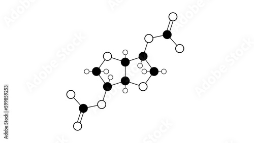 isosorbide dinitrate molecule, structural chemical formula, ball-and-stick model, isolated image nitrates and nitrites
