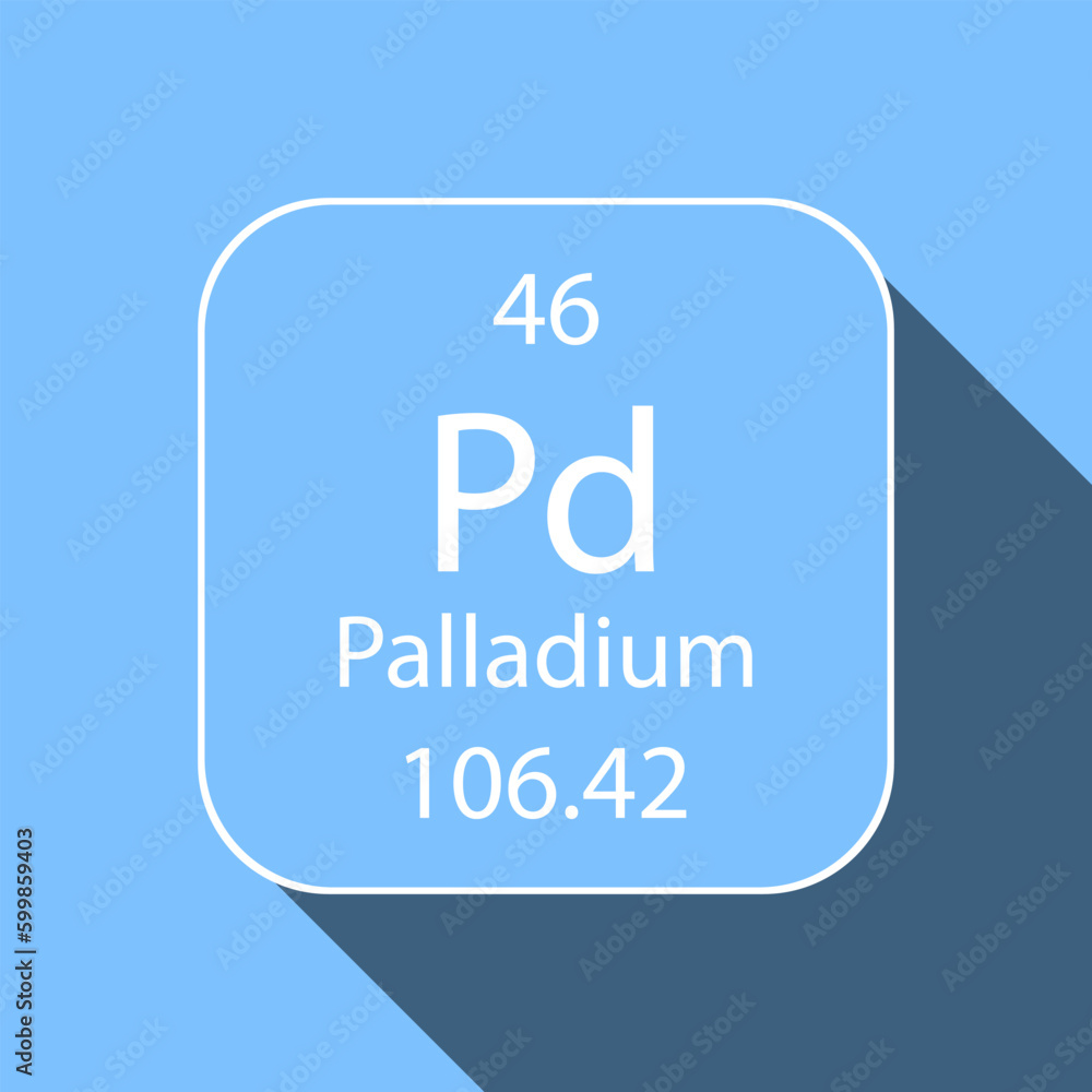 Palladium symbol with long shadow design. Chemical element of the periodic table. Vector illustration. Palladium symbol with long shadow design. Chemical element of the periodic table. Vector illustration.