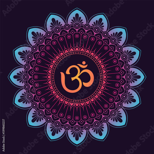 Om symbol colored mandala on black background vector illustration