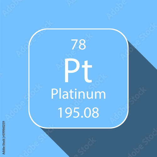Platinum symbol with long shadow design. Chemical element of the periodic table. Vector illustration.