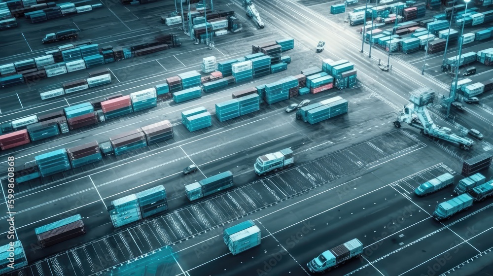 Transportation of containers on the road. Business concept, cargo transportation. Transport logistics. AI generated Transportation of containers on the road. Business concept, cargo transportation. Transport logistics. AI generated