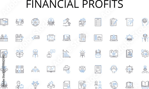 Financial profits line icons collection. Evaluation, Appraisal, Measurement, Metrics, Scoring, Grading, Feedback vector and linear illustration. Benchmarking,Standards,Assessment outline signs set