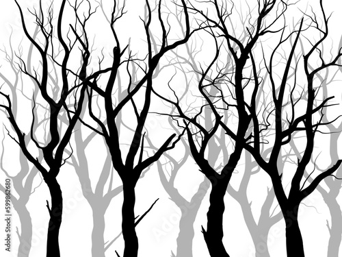 Black Branch Tree or Naked trees silhouettes set. Hand drawn isolated illustrations.