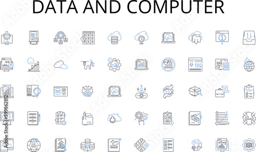 Data and computer line icons collection. Leadership, Strategy, Innovation, Ethics, Profit, Growth, Sustainability vector and linear illustration. Collaboration,Competition,Globalization outline signs