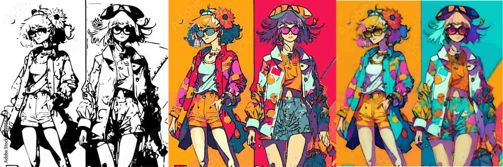 Two fashionable young women in colorful spring and summer outfits