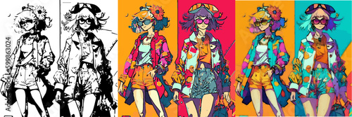 Two fashionable young women in colorful spring and summer outfits