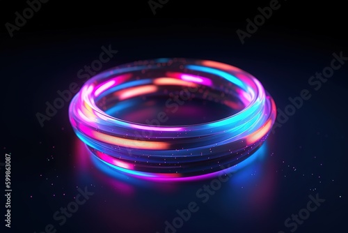 Synth wave torus with glowing lines, 3D render