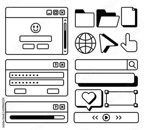 90s Vaporwave Dekstop UI Elements Black and White