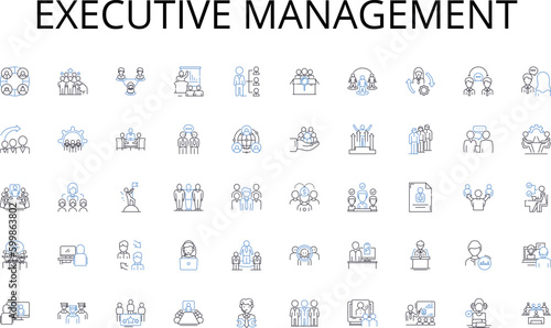 Executive management line icons collection. Analytics, Metrics, Evaluation, Insights, Performance, Optimization, Dashboards vector and linear illustration. KPIs,Data,Visualization outline signs set