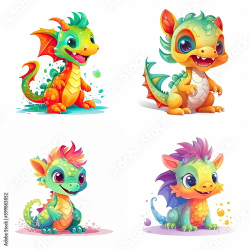 cartoon character of baby dragon, white background © waranyu