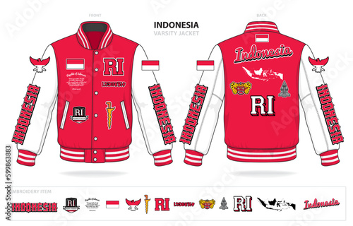 vintage varsity indonesia asian country jacket mockup template vector
